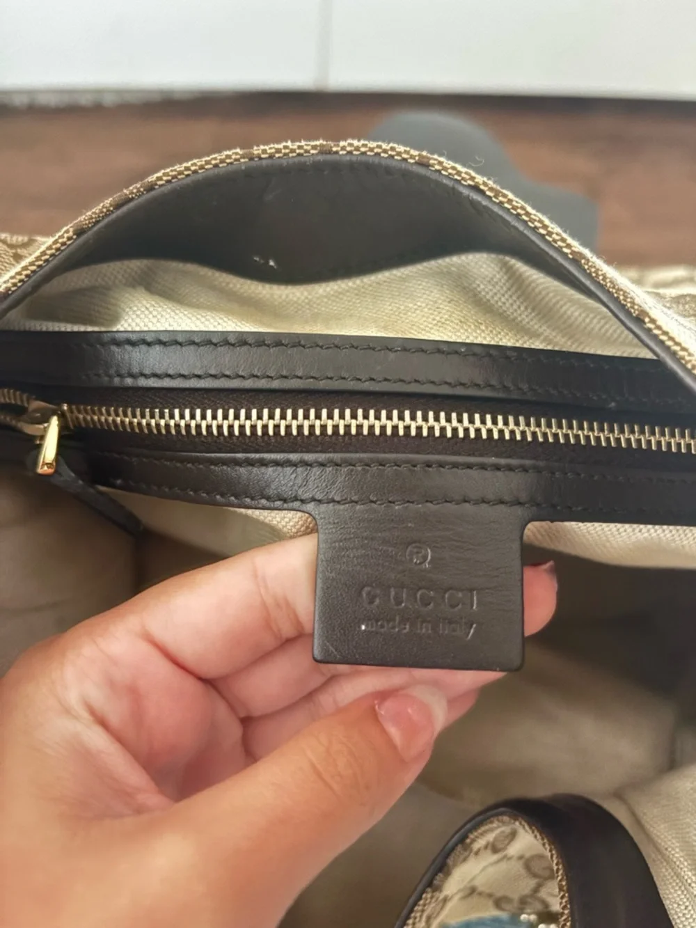 Gucci Beige Brown GG Canvas Shoulder Hobo with Dark Brown Leather Trim - Picture 6 of 12